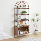 79" Tall Arched Bookshelf with Sliding Tambour Doors, Mid Century Modern Curved - Image 3