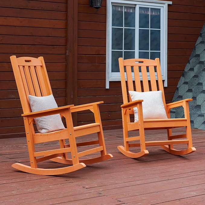 Psilvam Oversized Outdoor Rocking Chair Set of 2, HDPE Porch Rocker - Image 7