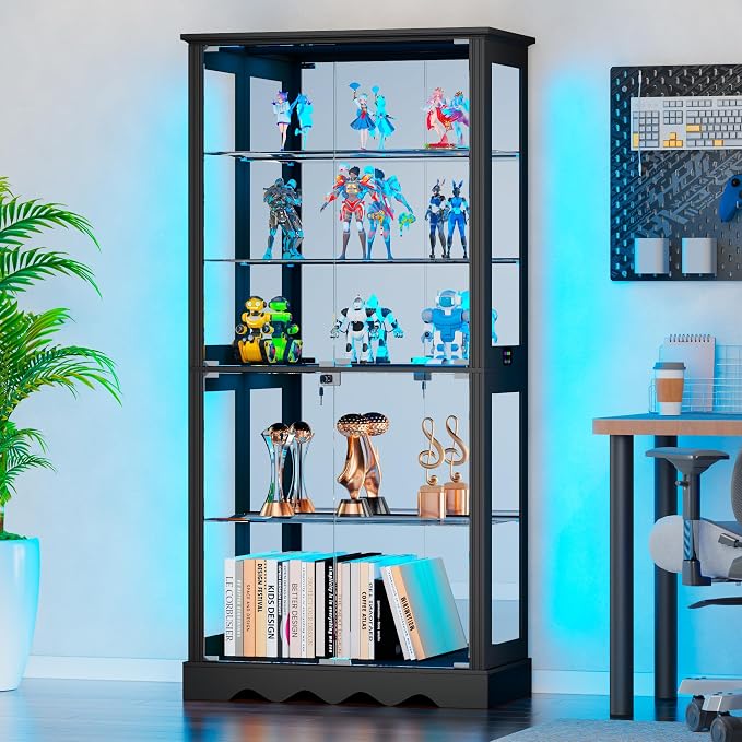 Dystler Display Cabinet with Glass Doors, LED Display Case with Removable Shelf - Image 7
