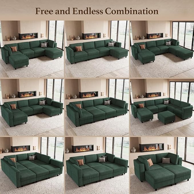 Belffin 9 Seats Corduroy Modular Sectional Sofa, Comfy Upholstered Sectional - Image 6