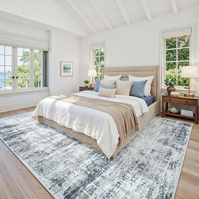 8x10 Washable Area Rug for Living Room Bedroom: Non-Slip Modern Black Grey | - Image 2