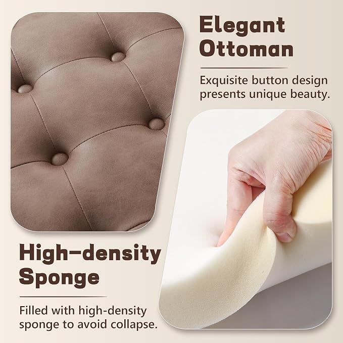 30-Inch Round Storage Ottoman, Button Tufted Ottoman Coffee Table - Image 3