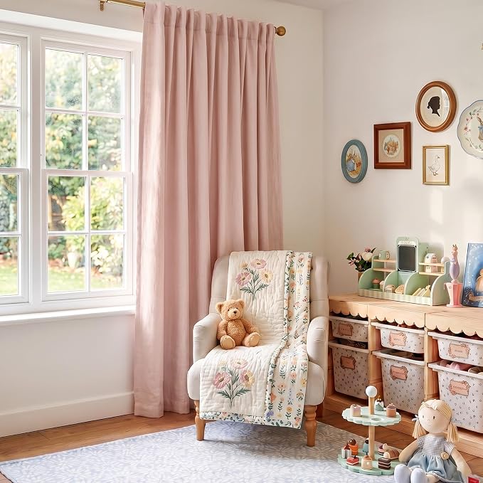 INOVADAY Extra Wide 100% Blackout Linen Curtains 102x96 Blush Pink | Linen - Image 5