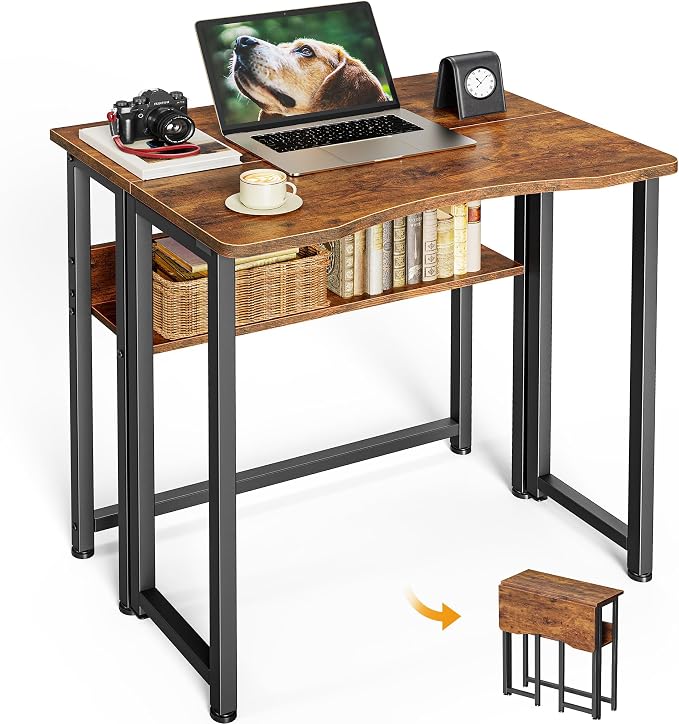 Huuger Folding Desk with Storage Shelf, 23.6 Inch Foldable Computer Table by Huuger