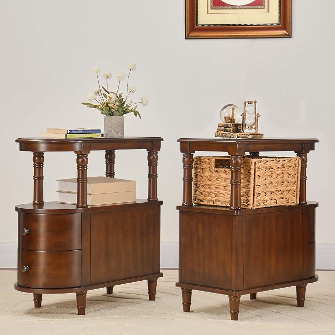 Narrow End Table with 2 Storage Drawers, Retro Vintage Sofa Beside Table - Image 5