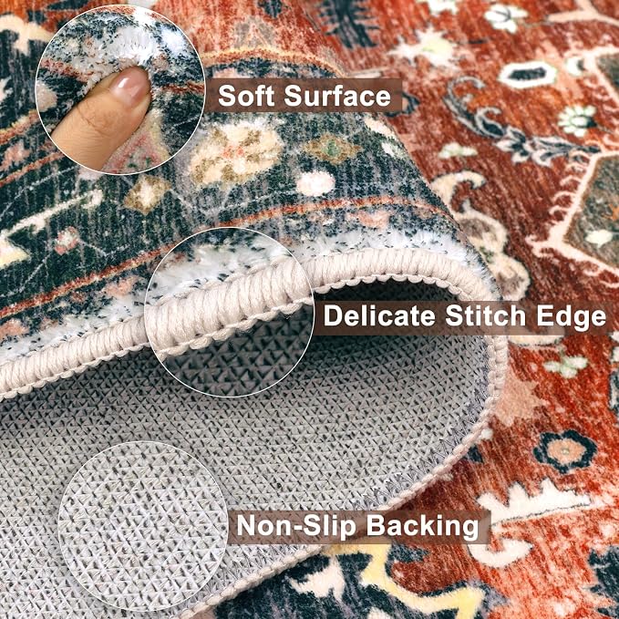 Yamaziot Washable Runner Rug, 2x8 Non-Slip Boho Vintage Hallway Kitchen Rug | - Image 3