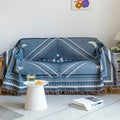 VClife Boho Couch Cover White Blue Plaid Stripe Couch Cover Washable L Shape by VCLIFE