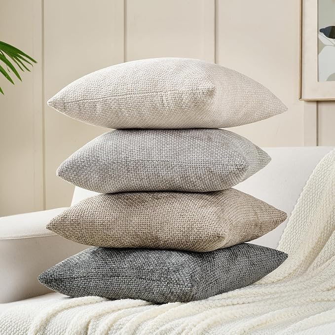 Volcanics Boho Throw Pillow Covers 18x18 Set of 4, Neutral Chenille Decorative - Image 5