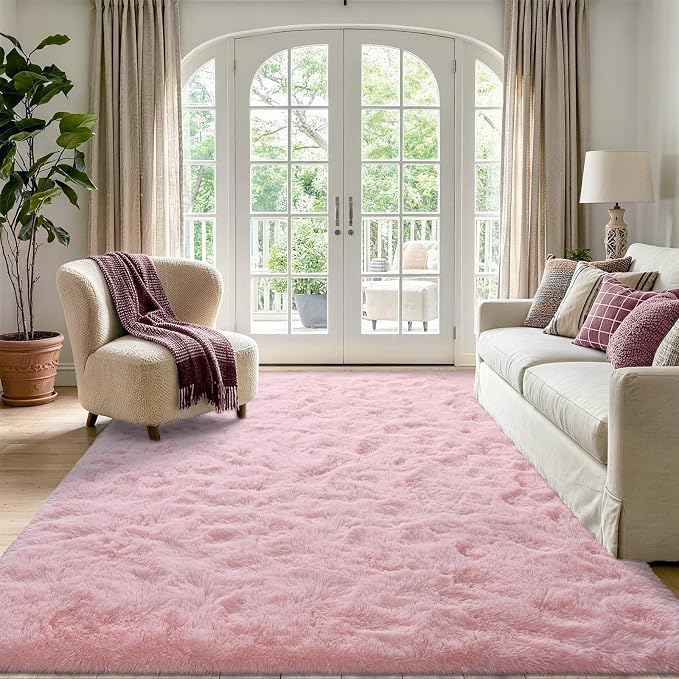 Noahas 4'x5'3'' Pink Fluffy Soft Area Rug Non-Slip - Image 2