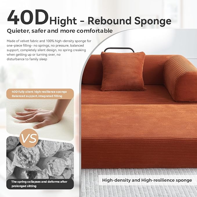 Convertible Sleeper Sofa with 2 Pillow, Modern Corduroy Futon Bed, Modular Sofa - Image 7