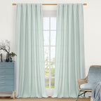 Linen Sheer Curtains 84 inch for Living Room, Light Blue, 2 Panels | Light by LAMIT