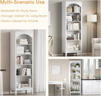 Arched Set of 2 Bookshelf with 5 Tier Open Shelves, Living Room, Modern White - Image 5