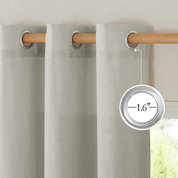 NICETOWN Linen Gray Curtains for Windows, Grommet Top Thick Flax Semi Sheer - Image 3