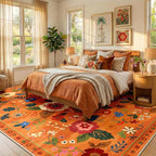 RELEANY Floral Washable 9x12 Area Rugs BurntOrange | Flower Carpet Print Boho - Image 6