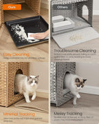 Feandrea Cat Litter Box Enclosure, Handwoven Rattan Hidden Litter Box Furniture - Image 3
