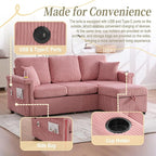 L-Shaped Sectional Sofa with Storage & Movable Ottoman, Corduroy 3 Seater - Image 6