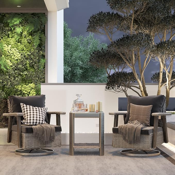 Joyside Outdoor Swivel Rocker Patio Chair Set of 4 and 2 Matching Side Tables - Image 2