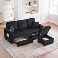 L-Shaped Sectional Sofa with Storage & Movable Ottoman, Corduroy 3 Seater by Firscook