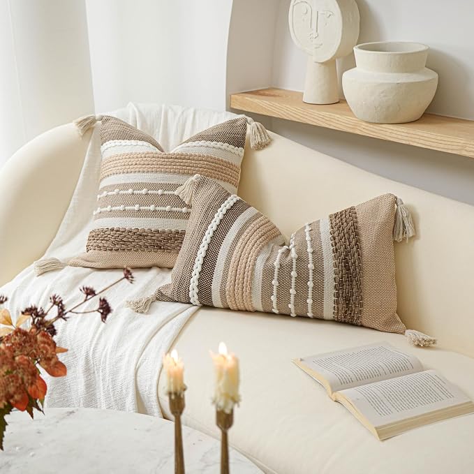 Decorative Lumbar Throw Pillow Cover 14x24 Boho Brown Accent Cushion - Image 5