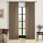 Brown 80 Inch Light Filtering Pinch Pleated Linen Curtains 2 Panels Set | Semi - Image 9