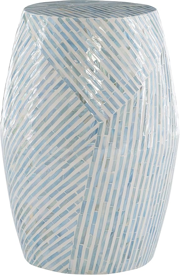 Linon Tylin Ivory and Blue Capiz Drum Accent Table by Linon