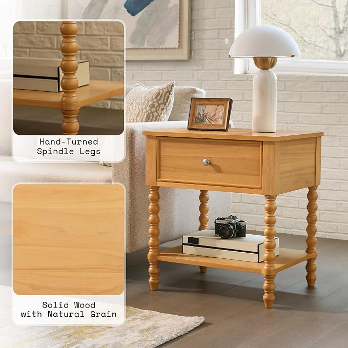 AMERLIFE 24" Wood Nightstand Set of 2, Vintage Bedside Table - Image 5