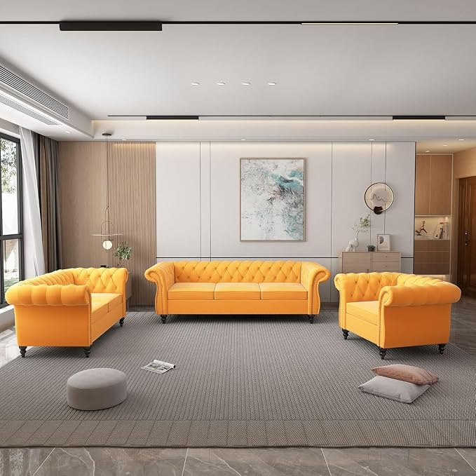 Chesterfield Loveseat Sofa, Modern Velvet Small Sofa Couch 2 Seater - Image 3