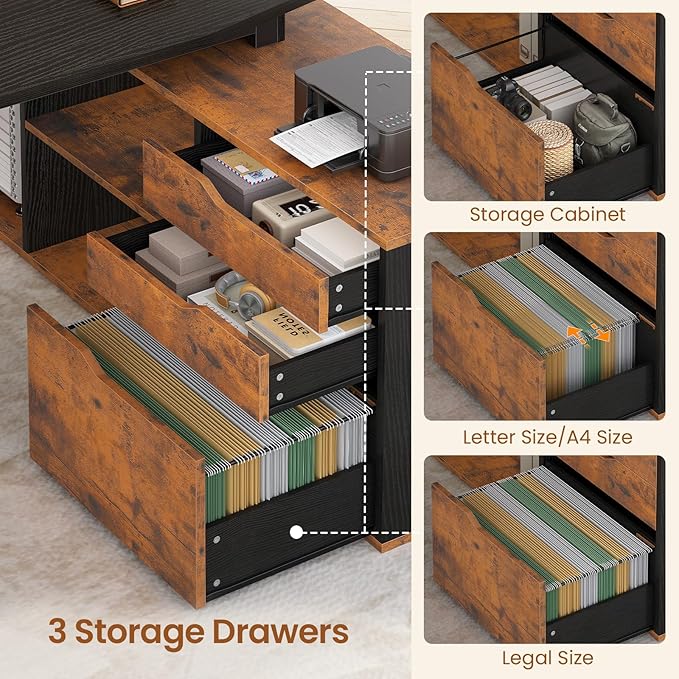 SEDETA 71" Executive Desk with File Cabinet, Large Office Desk with Drawers and - Image 5