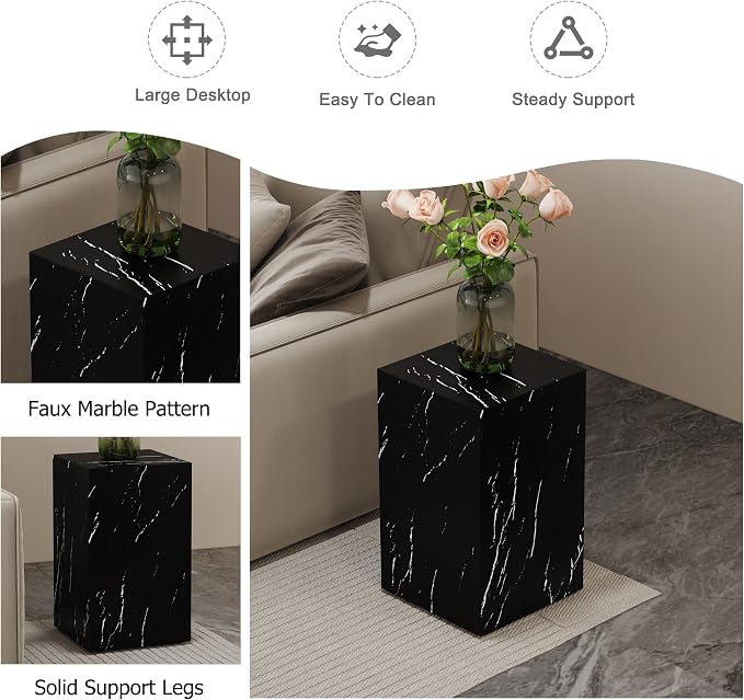 Black Rectangular End Coffee Table, Modern Elegant Bedside Nightstand Table - Image 4