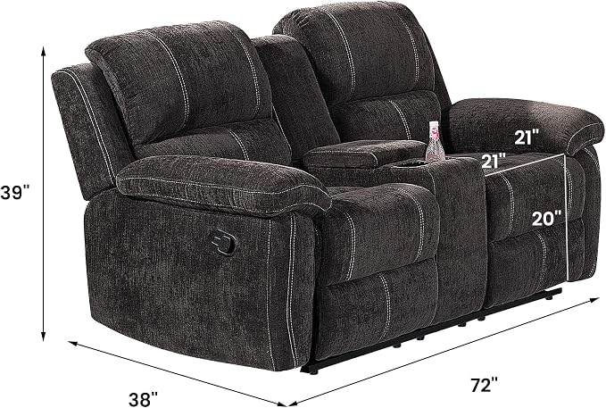 Betsy Furniture Modern Fabric Recliner Sofa Set, Loveseat w/Console, Recliner - Image 2