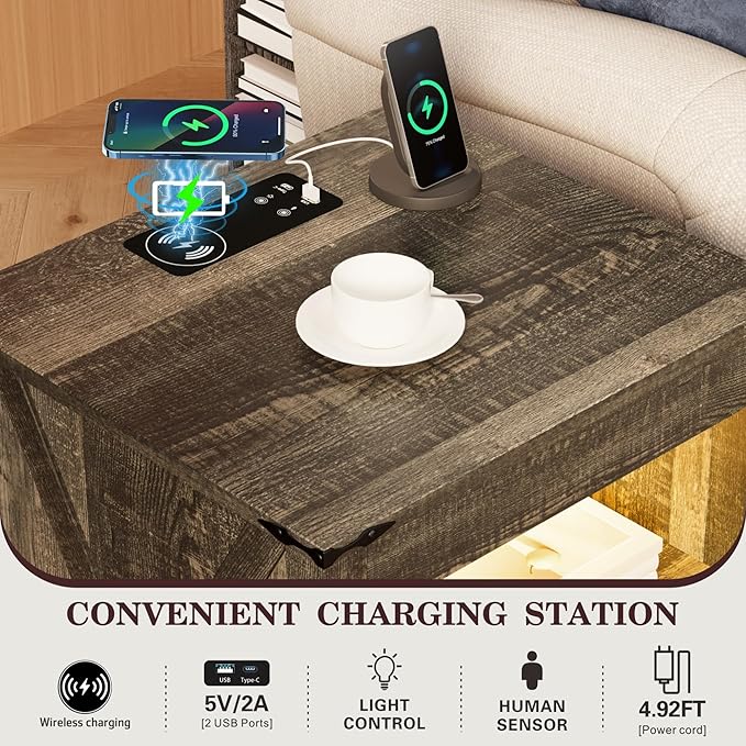 HWB Nightstands Set of 2 with Hidden Drawer, Farmhouse Bedside Table with - Image 4