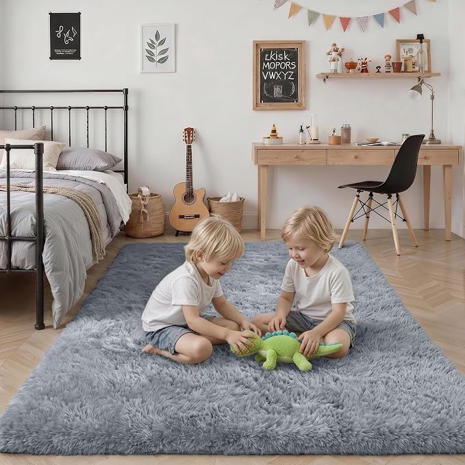 9x12 Area Rug Living Room Bedroom: Fluffy Plush Shag Carpet Gray | - Image 7