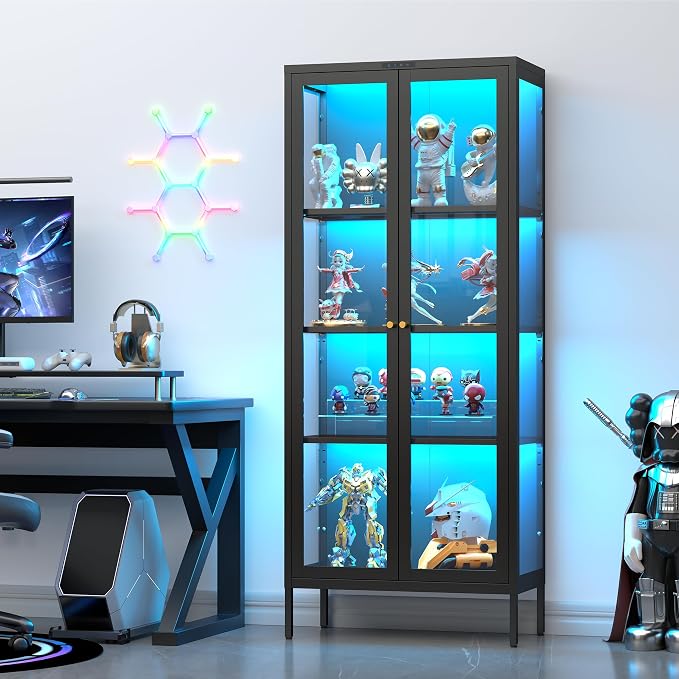 UNICOLY Display Cabinet with Glass Doors, Glass Display Cabinet with 8 Color - Image 2