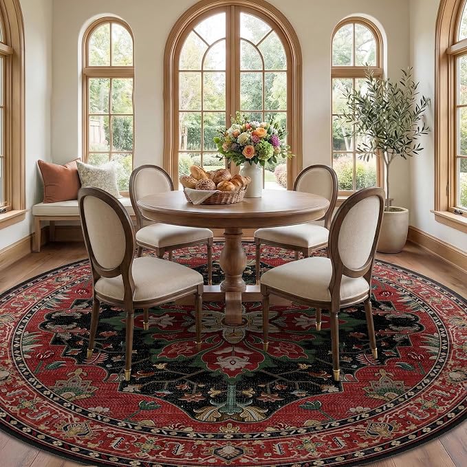 RELEANY Washable Area Rug, Round 10ft, Water Repellent, Pet Friendly, Vintage - Image 3