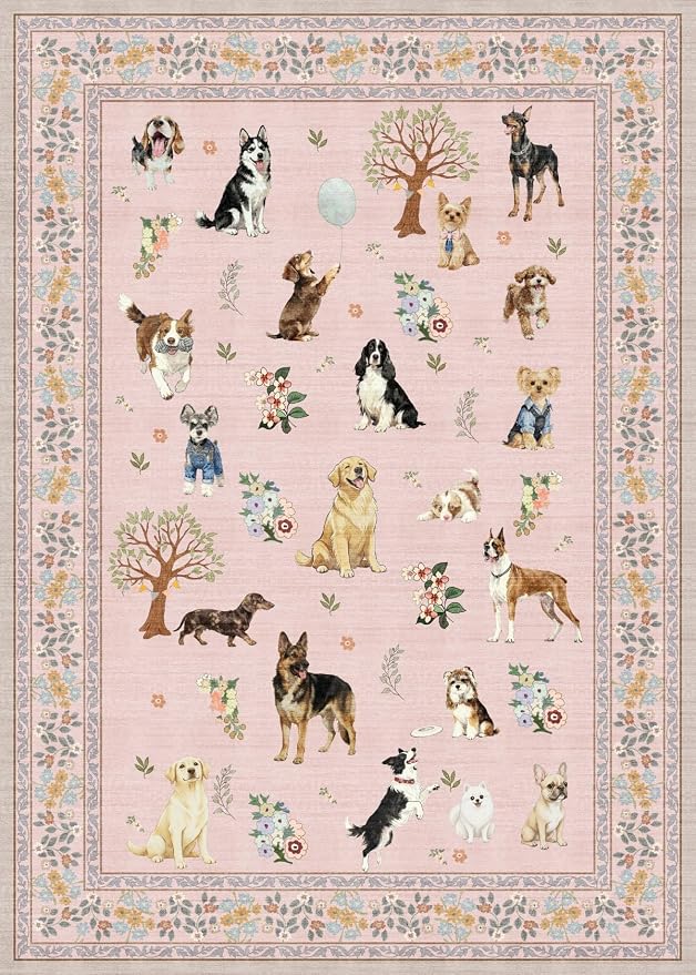Pink Floral Area Rug 4x6 for Bedroom Dining Room | Low Pile; Non Slip;Machine - Image 6