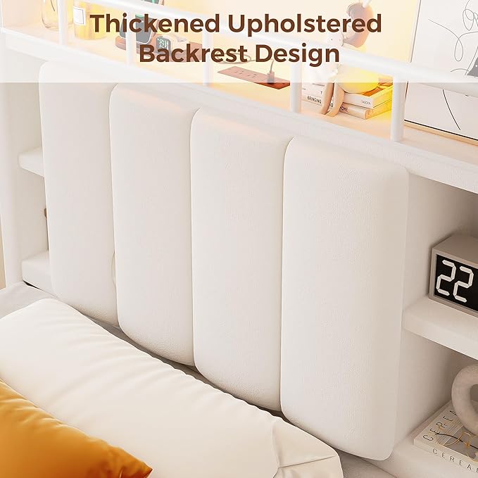 Twin Size Bed Frame with LED Storage Headboard & 2 Storage Drawers, Velvet - Image 6