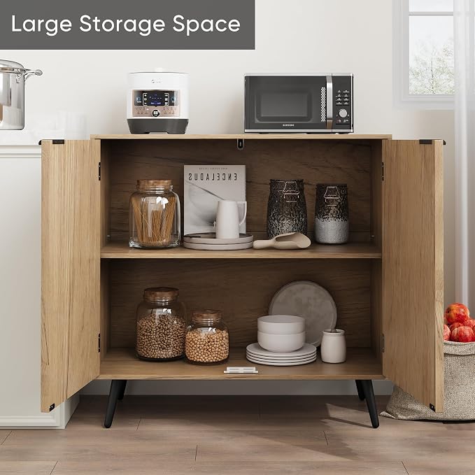 Smuxee Fluted Sideboard Cabinet, Freestanding Natural Buffet Cabinet - Image 6