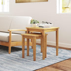 Tangkula 2 Pieces Patio Nesting Table, Teak Wood Outdoor Space Saving Design - Image 4