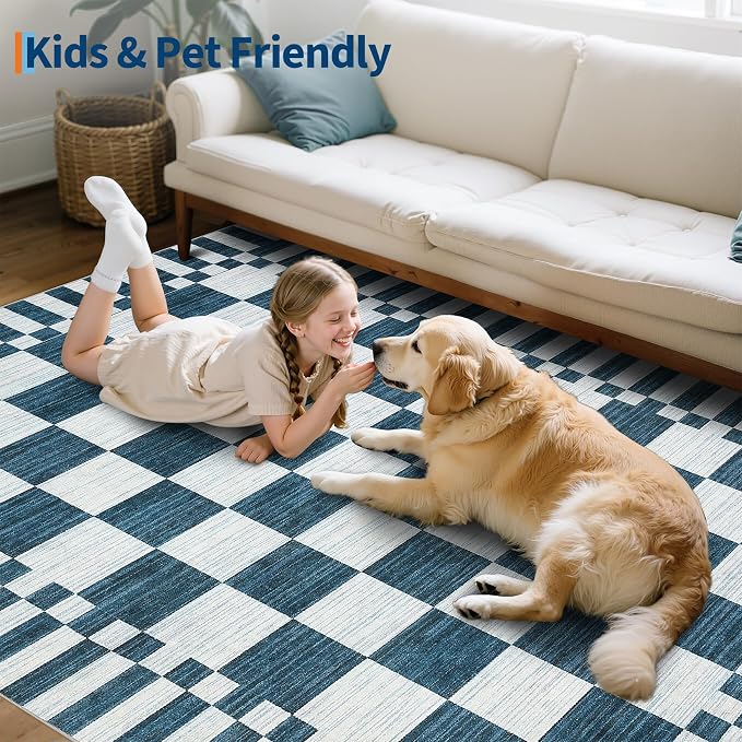 GarveeHome Blue and White Checkered Rug 5x7 Area Rugs Washable 5x7 Rug | - Image 9