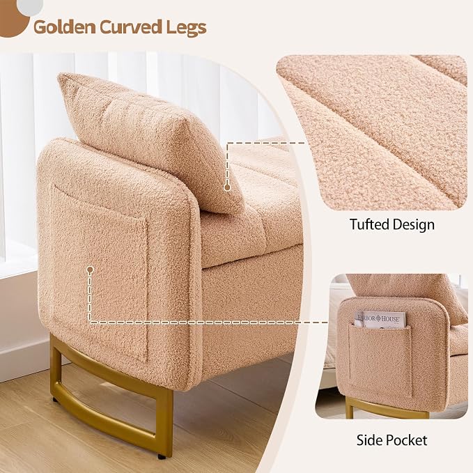 66'' King Size Storage Bench for Bedroom, Teddy Boucle End of Bed Benches for - Image 4