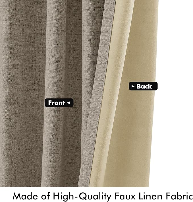 MIULEE 100% Blackout Linen Curtains 42 x 90 Inch Faux Linen 2 Panels | Thermal - Image 6