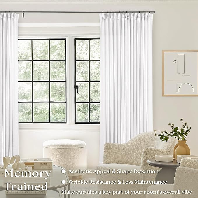 Snow White Linen Pinch Pleated Curtains 84 Inches Long 2 Panels | Textured Linen - Image 2