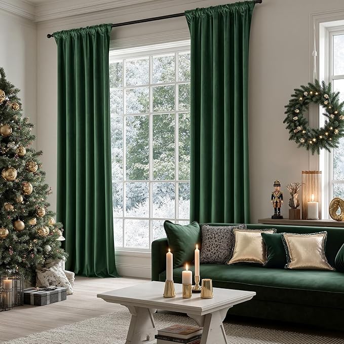 MIULEE Velvet Curtains 50W x 96L 2 Panels Hunter Green Blackout Curtains | - Image 5