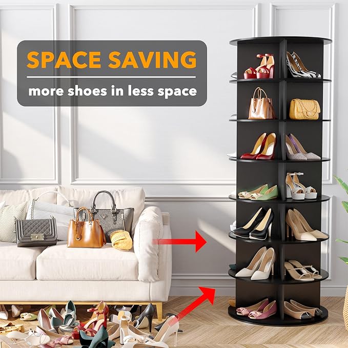 SpaceAid 7 Tier Rotating Shoe Rack Tower, Spinning Shoe Display Lazy Susan - Image 3