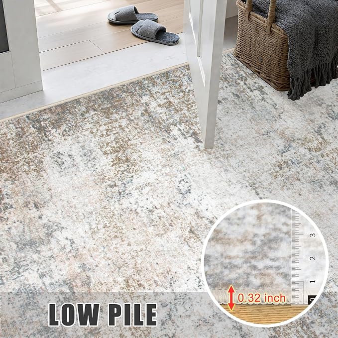Area Rug Living Room: 3x5 Modern Washable Indoor Soft Carpet Brown | - Image 7
