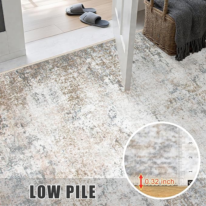 Area Rug Living Room: 5x5 Modern Washable Indoor Soft Carpet Brown | - Image 7