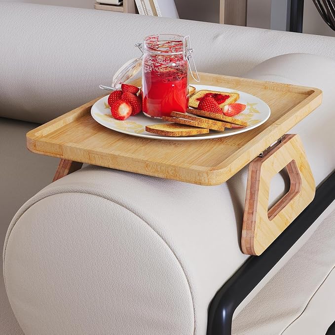 Couch Arm Tray, Bamboo Folding Sofa Tray, Sofa Armrest Trays Clip-On Couch Desk - Image 3