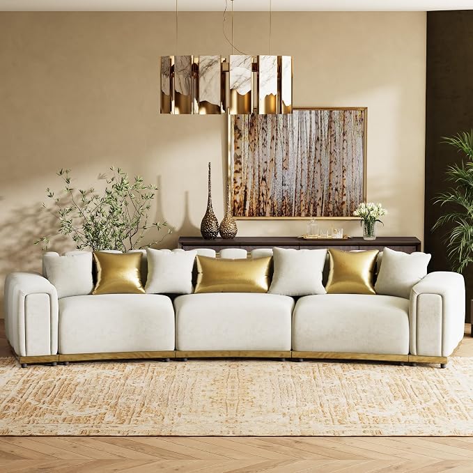 Oversized Luxury Chesterfield Sofa Set Velvet Beige and Gold Couch - Image 4