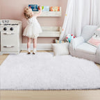 Amdrebio White Fuzzy Furry Area Rug 5x7 - Image 4