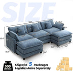 111'' Sectional Cloud Deep Seat Couch, Oversized Chenille U Shaped Sectional - Image 2